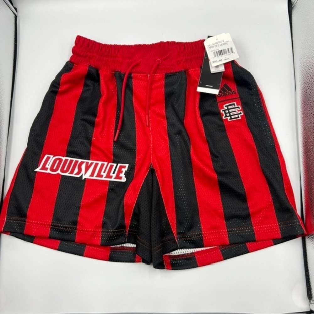 NWT Adidas x Eric Emanuel Red & Black Stripe‎ Basketball Mesh Shorts Size Small